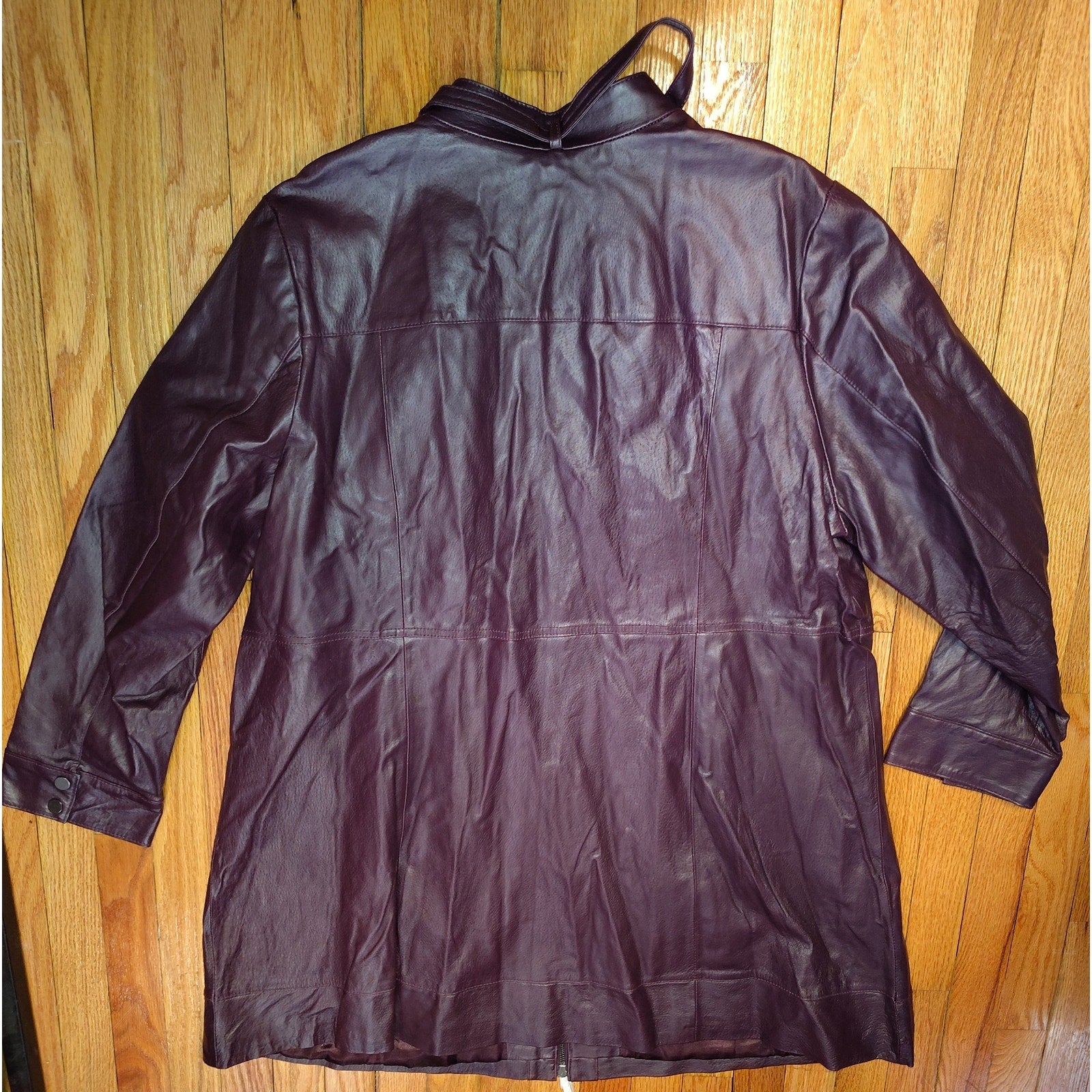 Jessica London Burgundy Leather long Jacket Sz 26