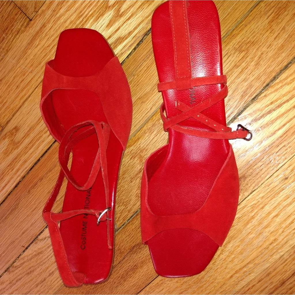 Vintage CNC Costume National Strappy Red Sandals Sz 8 NWOT