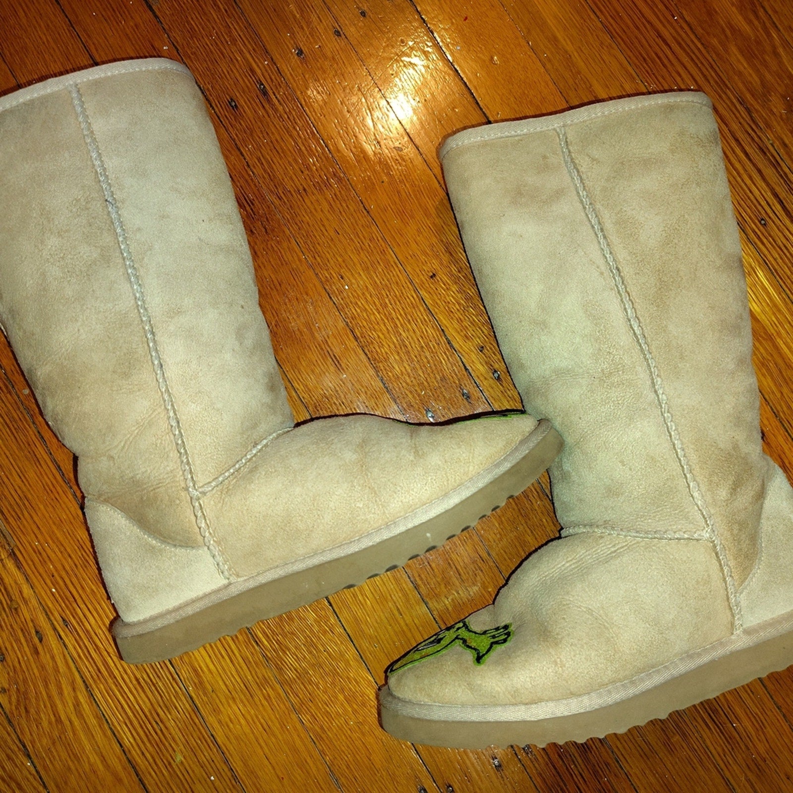 UGG Tan Winter Boots with Green Grumble Dragon Design