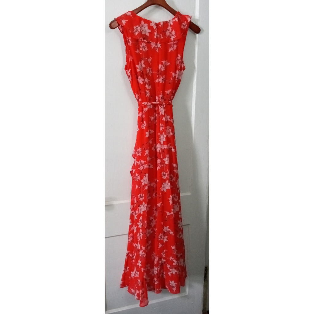 Calvin Klein Floral Wrap style dress size 10 with ruffle detail