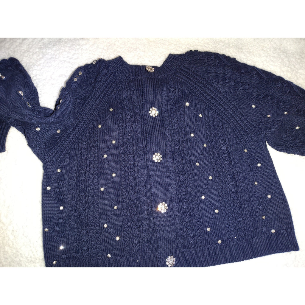 Kathie K Cableknit sweater with gorgeous rhinestone detailing!  Sz S