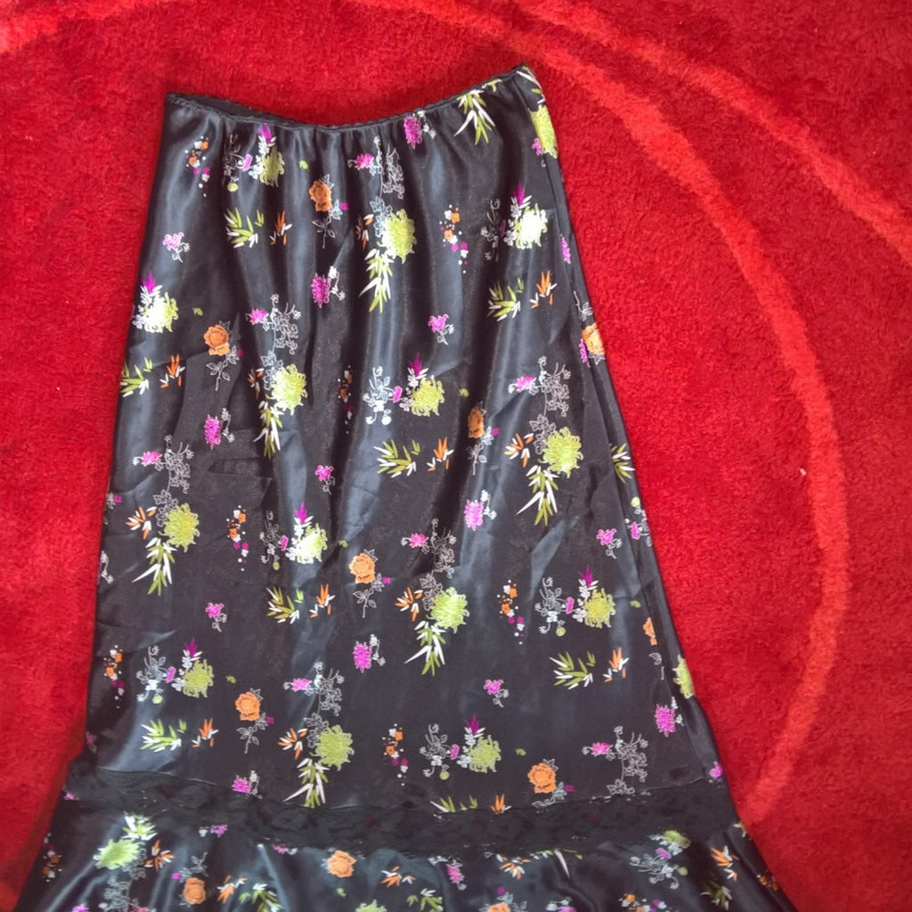 Vintage Asian Inspired Satin & Lace Mermaid Cut Shirt Sz L