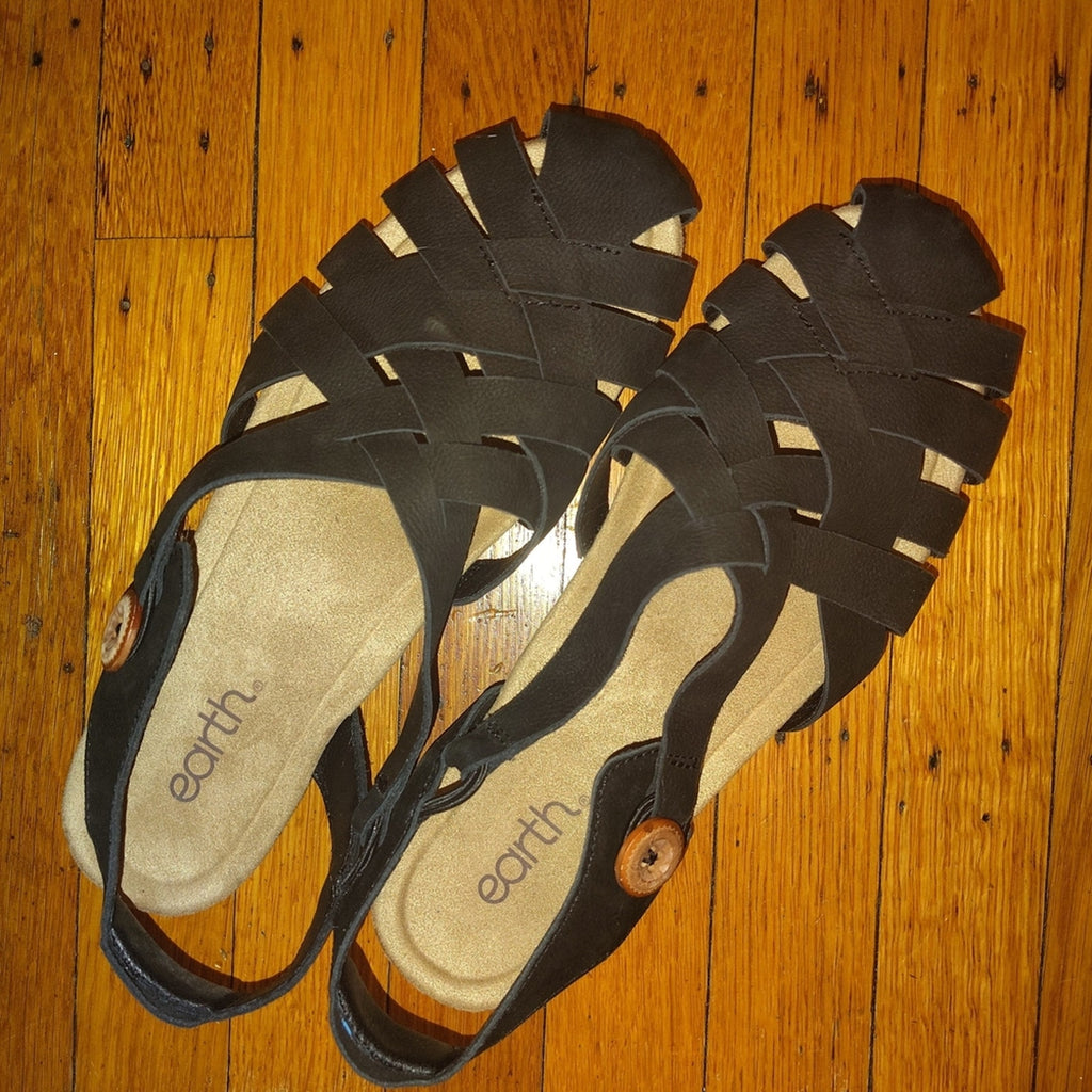 Earth Black Strappy Sandals