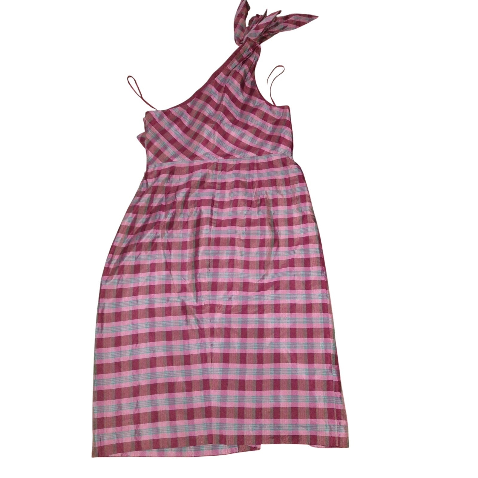 J. Crew Silk One Shoulder Pink plaid dress SZ 14
