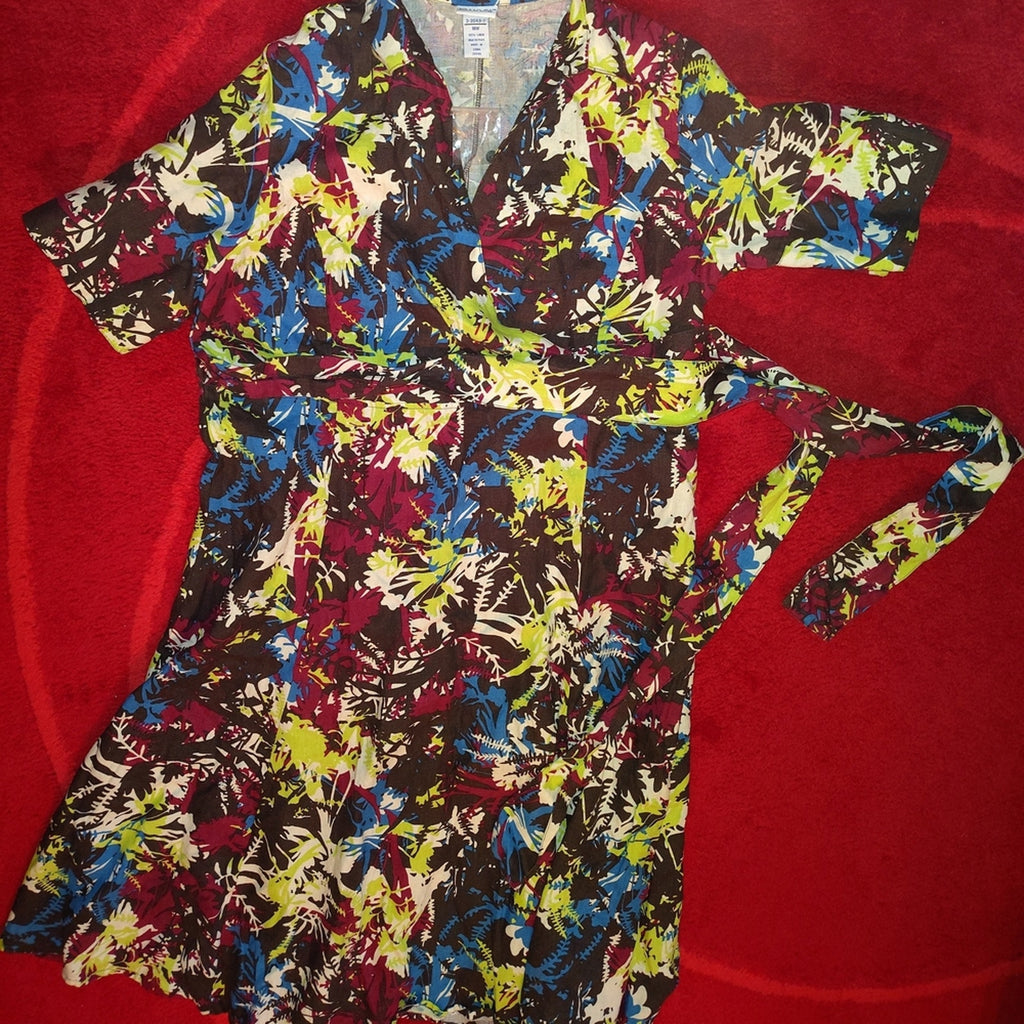 Vintage 100% Linen Floral Midi Dress Sz 18 W