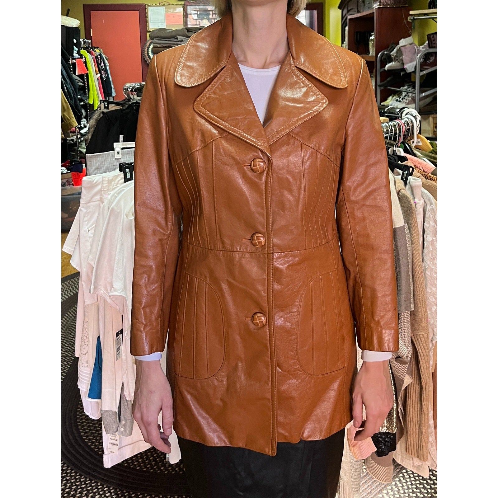 1970's Tan Camel leather Jacket w/ lining