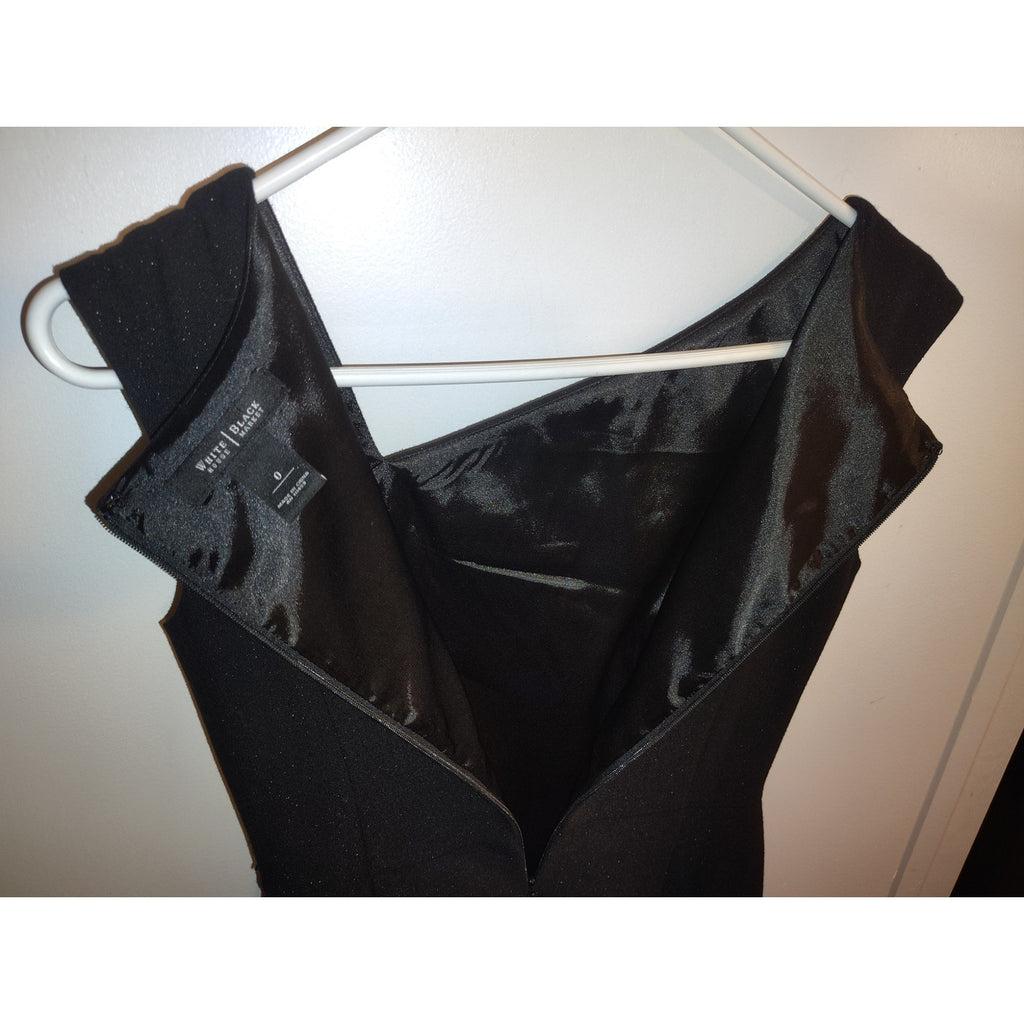 White House Black Market, Black glittered asymmetrical ruffle detail dress SZ 0