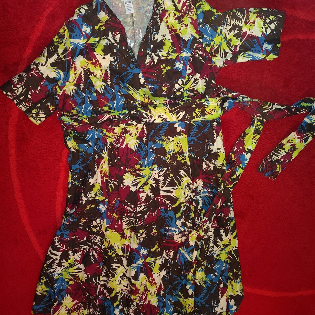 Vintage 100% Linen Floral Midi Dress Sz 18 W
