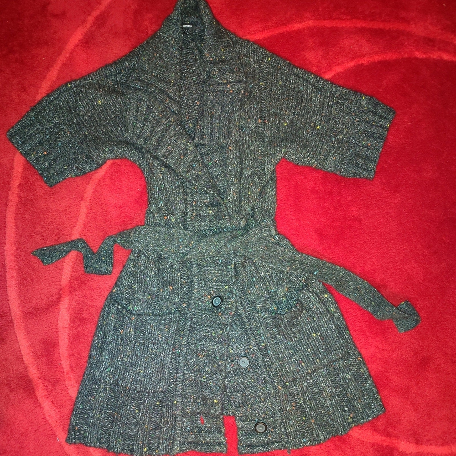 Express Gray Knit Long Cardigan Sz L