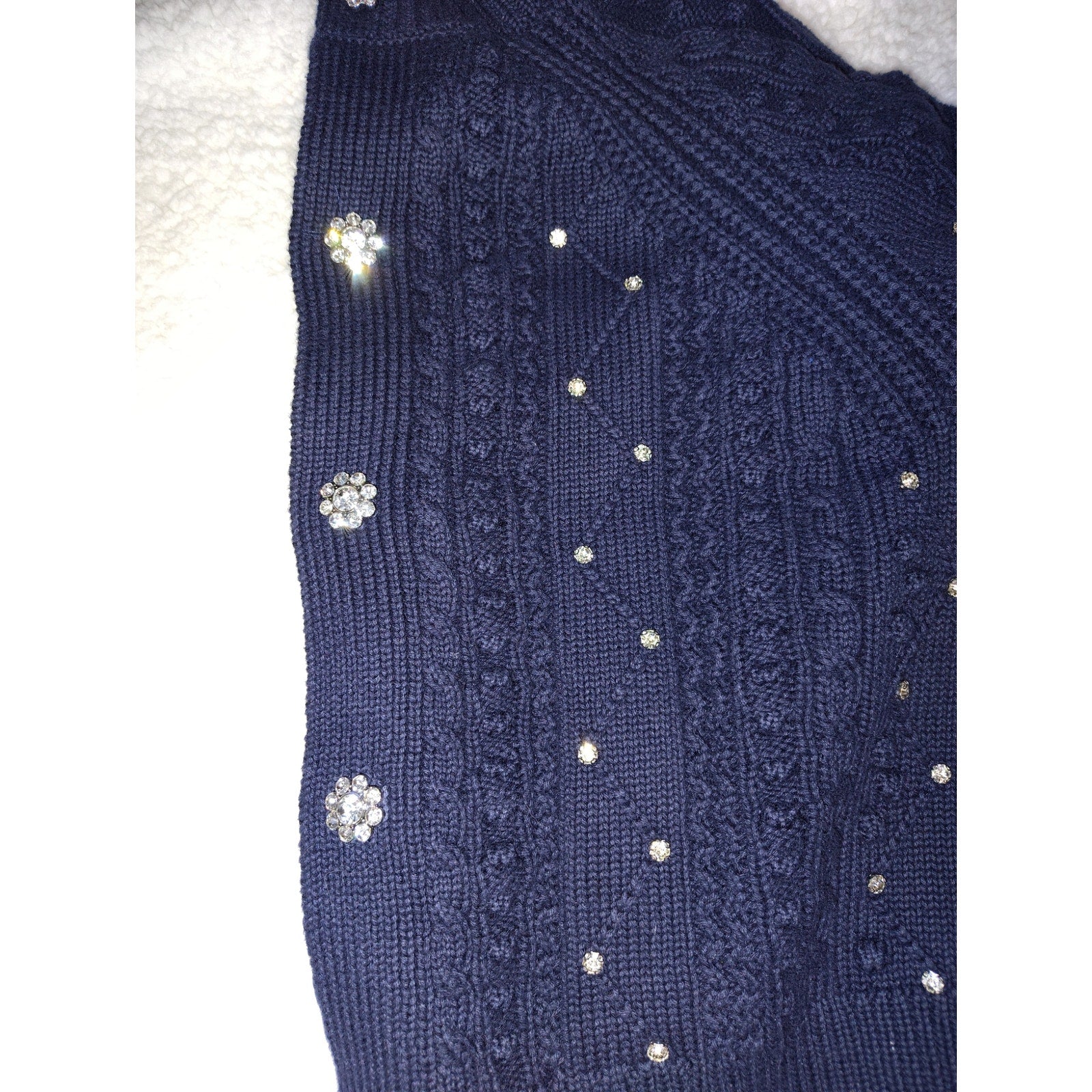 Kathie K Cableknit sweater with gorgeous rhinestone detailing!  Sz S