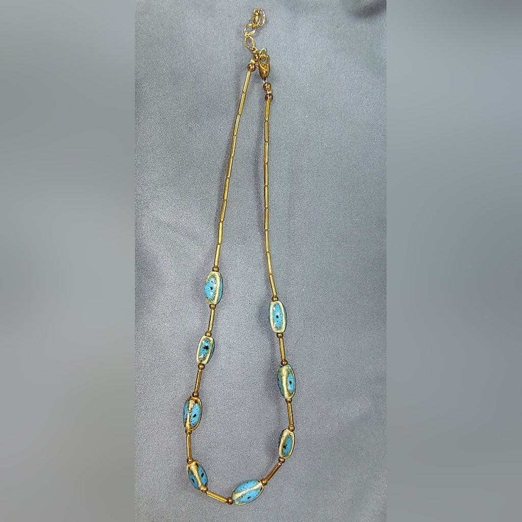 Gold-Tone Necklace & Earrings Set with Turquoise Blue Beads