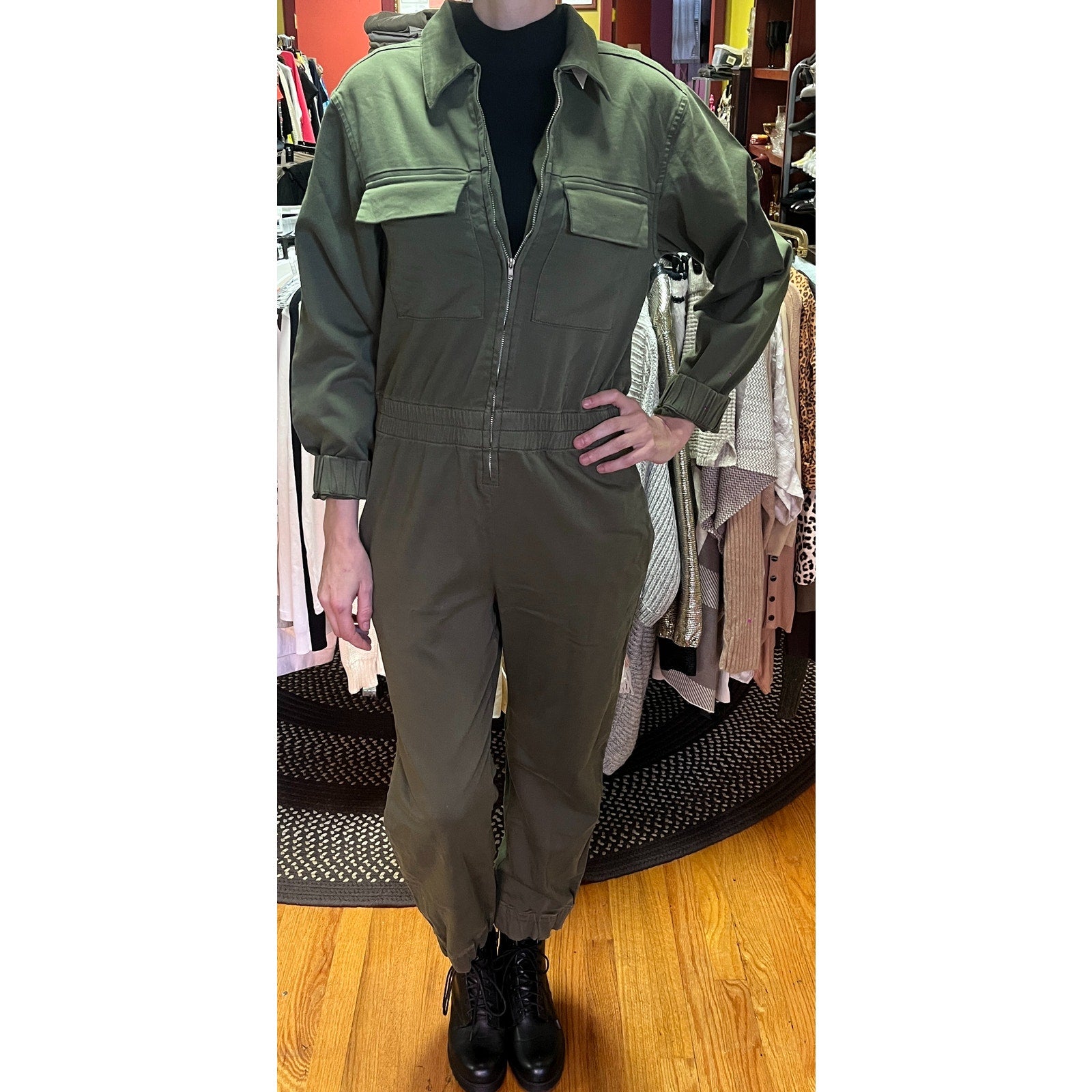 Warp + Weft Army Green Jumpsuit SZ M