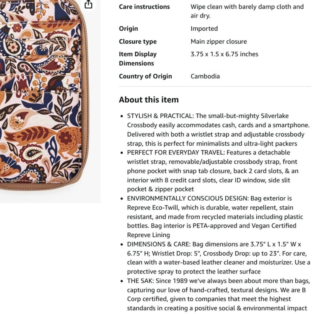 Sakroots B&W Small Cell Phone Crossbody wallet