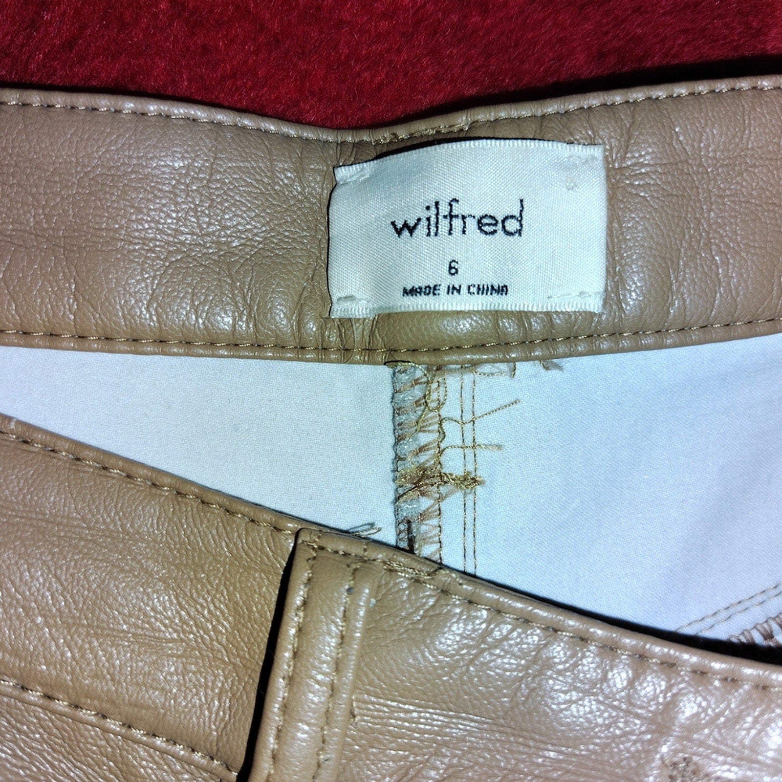 Wilfred Tan Vegan Leather Pants Sz 6
