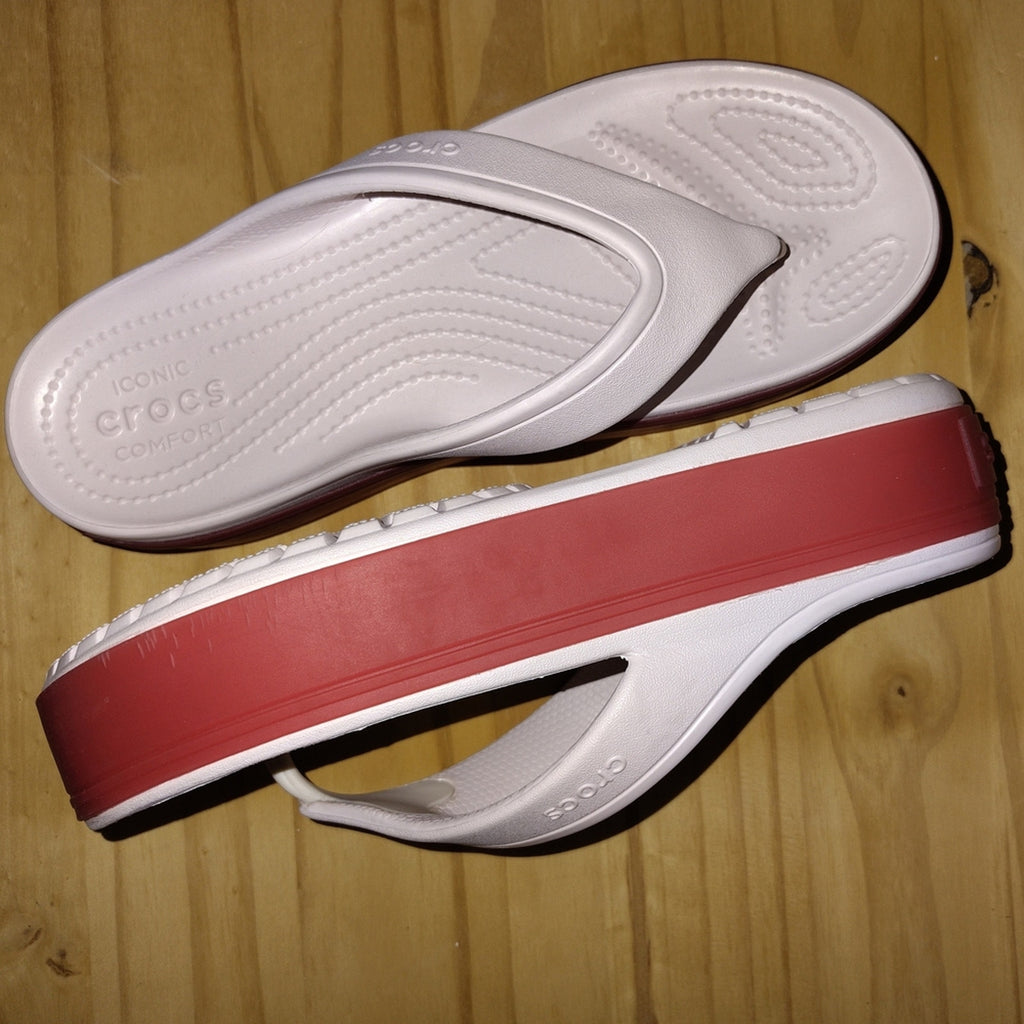 CROCS Women's  White &  Red Platform Flip flops Sz 9