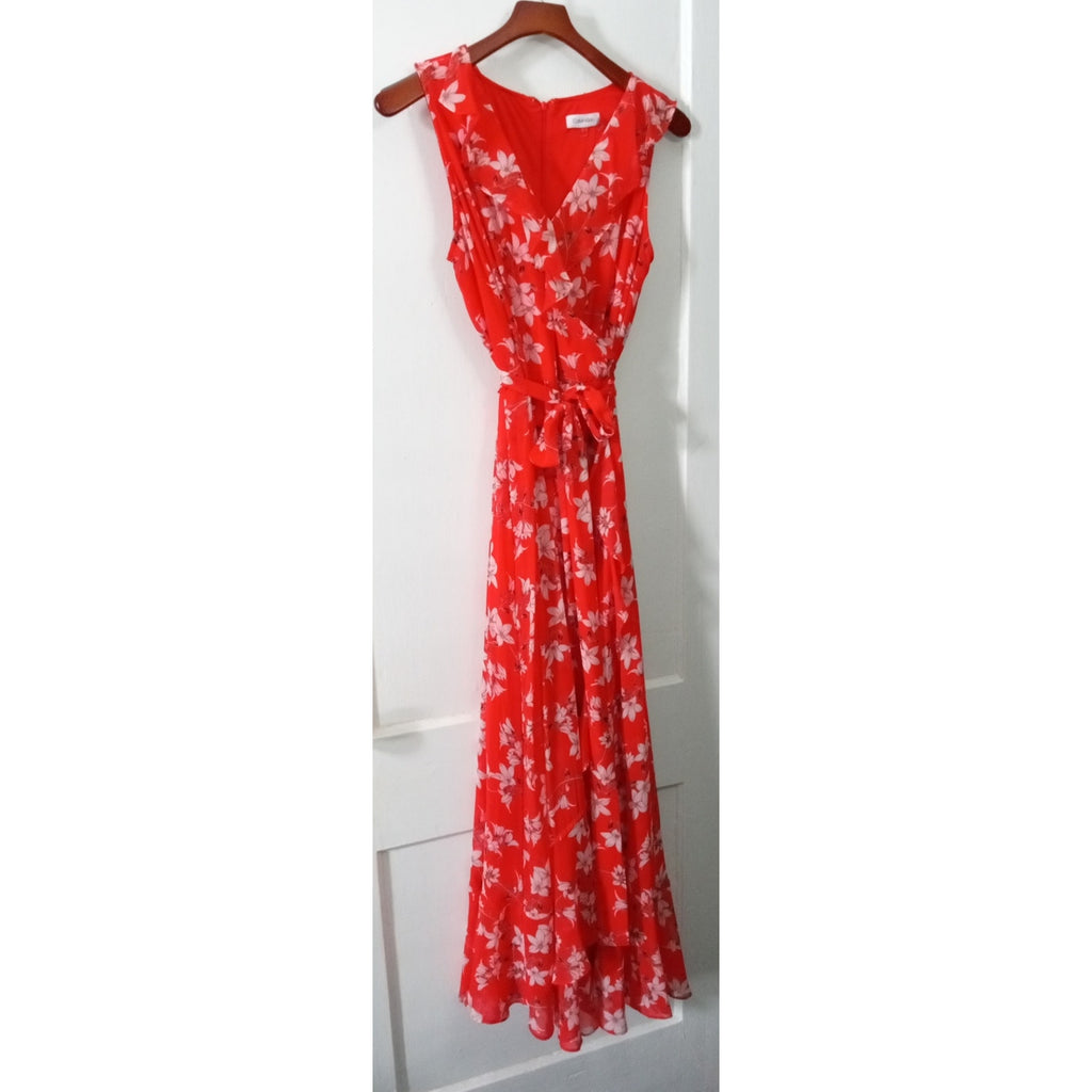 Calvin Klein Floral Wrap style dress size 10 with ruffle detail