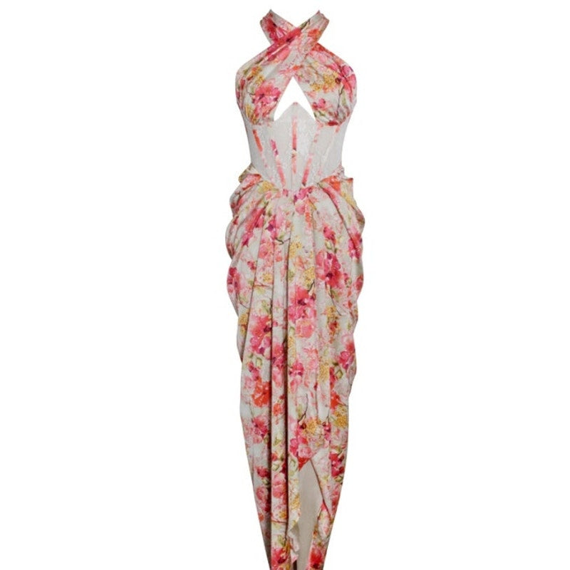 Miss Circle Zarina Floral Lace Corset Satin Dress Sz M NWT
