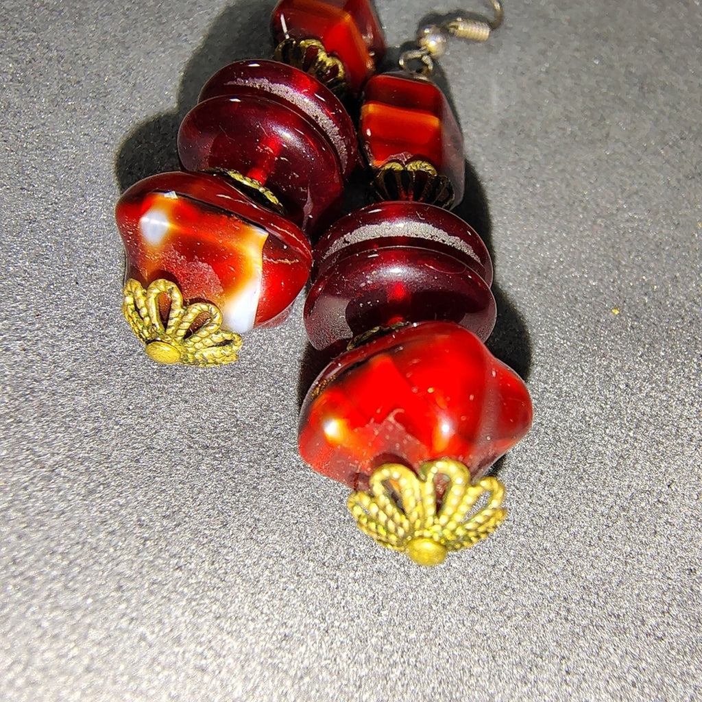 Vintage Chic Red and Gold Beaded Earrings
