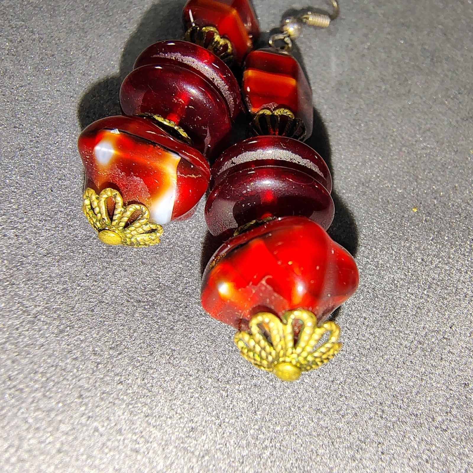 Vintage Chic Red and Gold Beaded Earrings