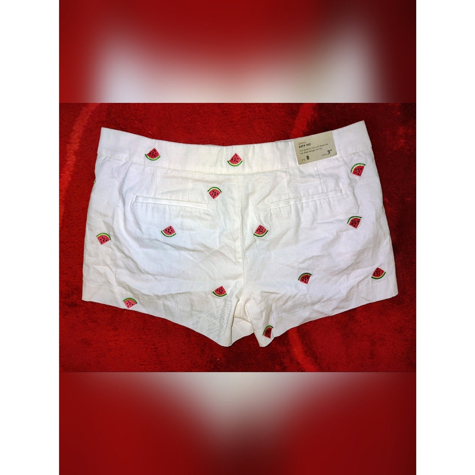 J. Crew White Shorts with Pink & Green Watermelon Embroidery Sz 8
