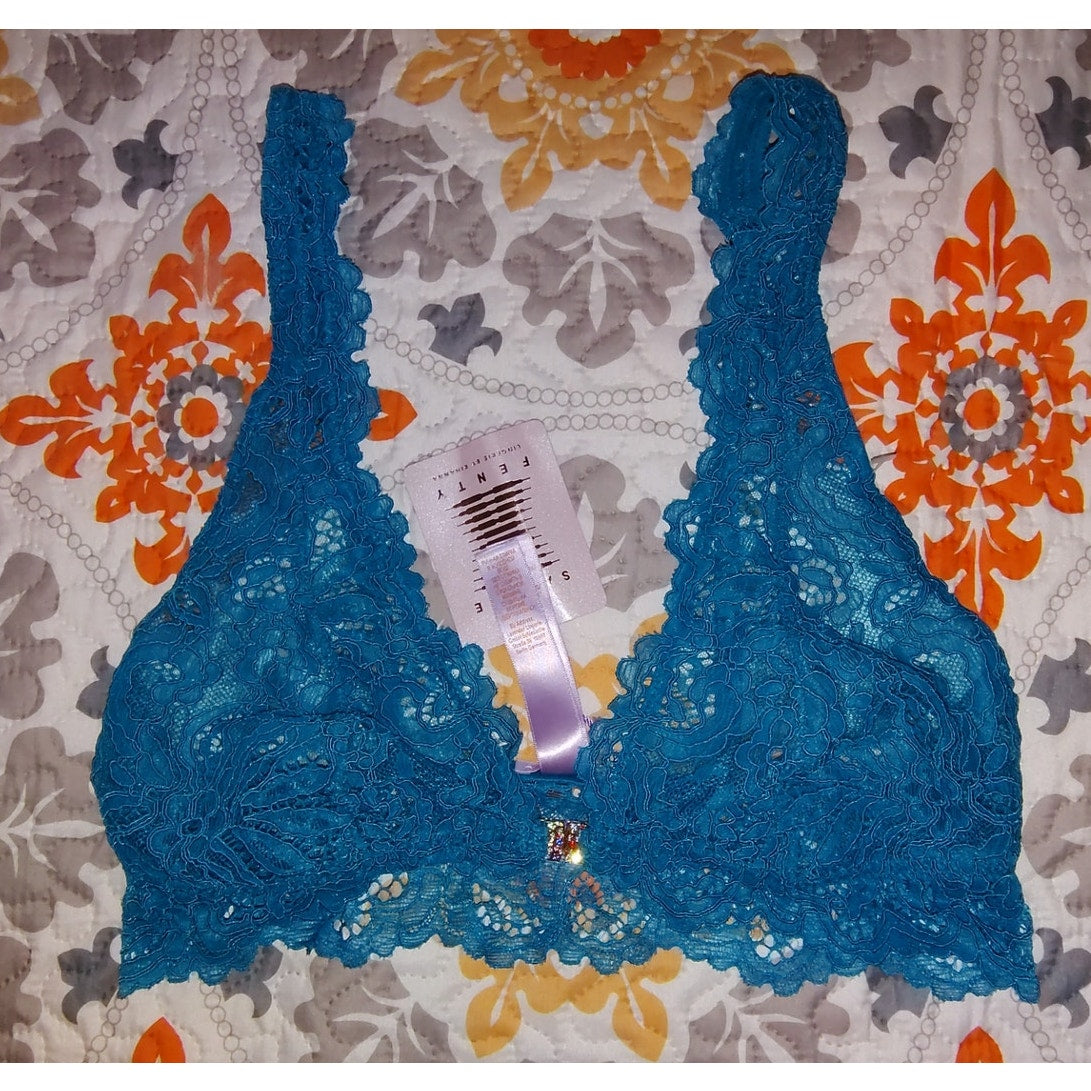Fenty Teal Jeweled Lace Bra Sz M