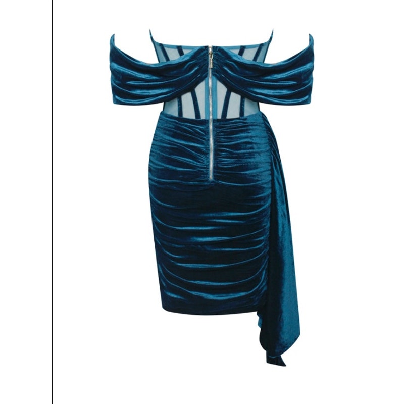 Miss Circle NWT Irisa Teal Draping Off Shoulder Corset Dress Sz XXS