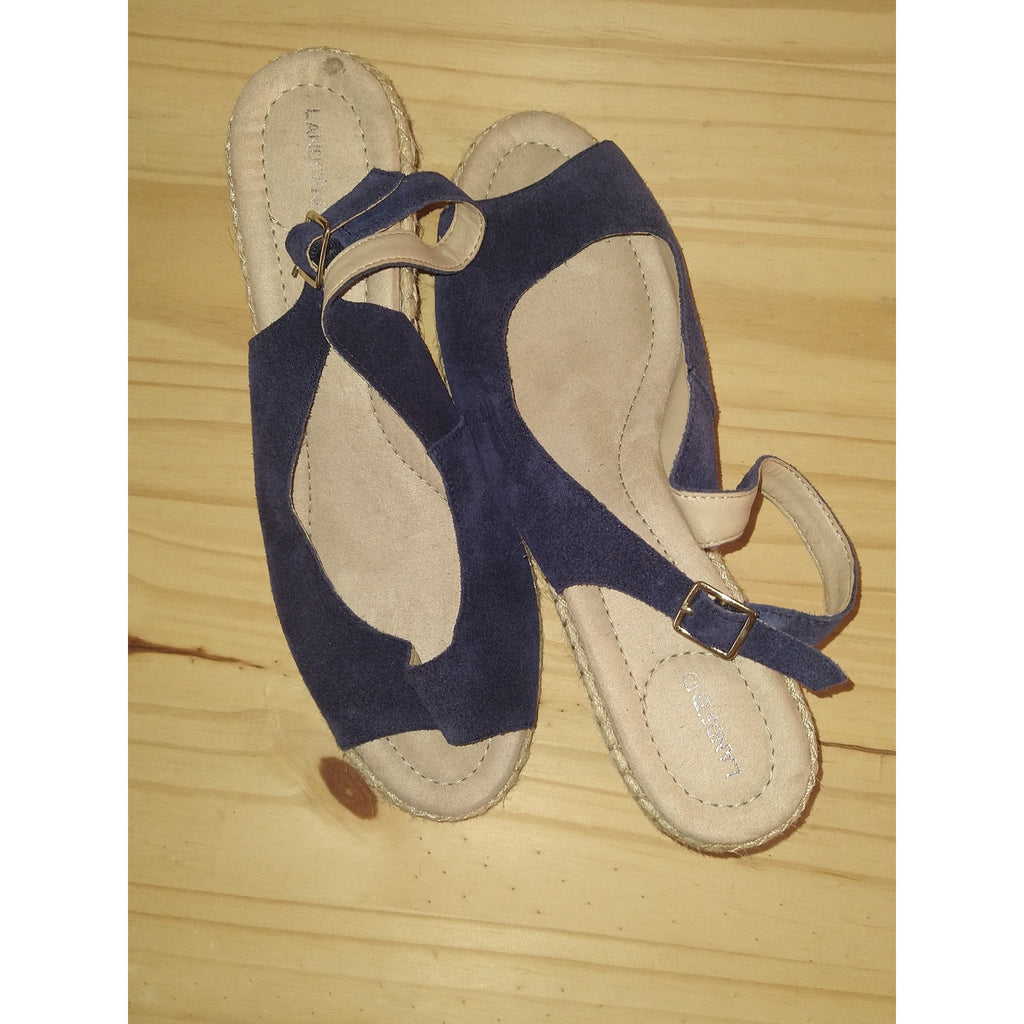Lands End Blue Bast suede sling backs espadrilles Sz 10