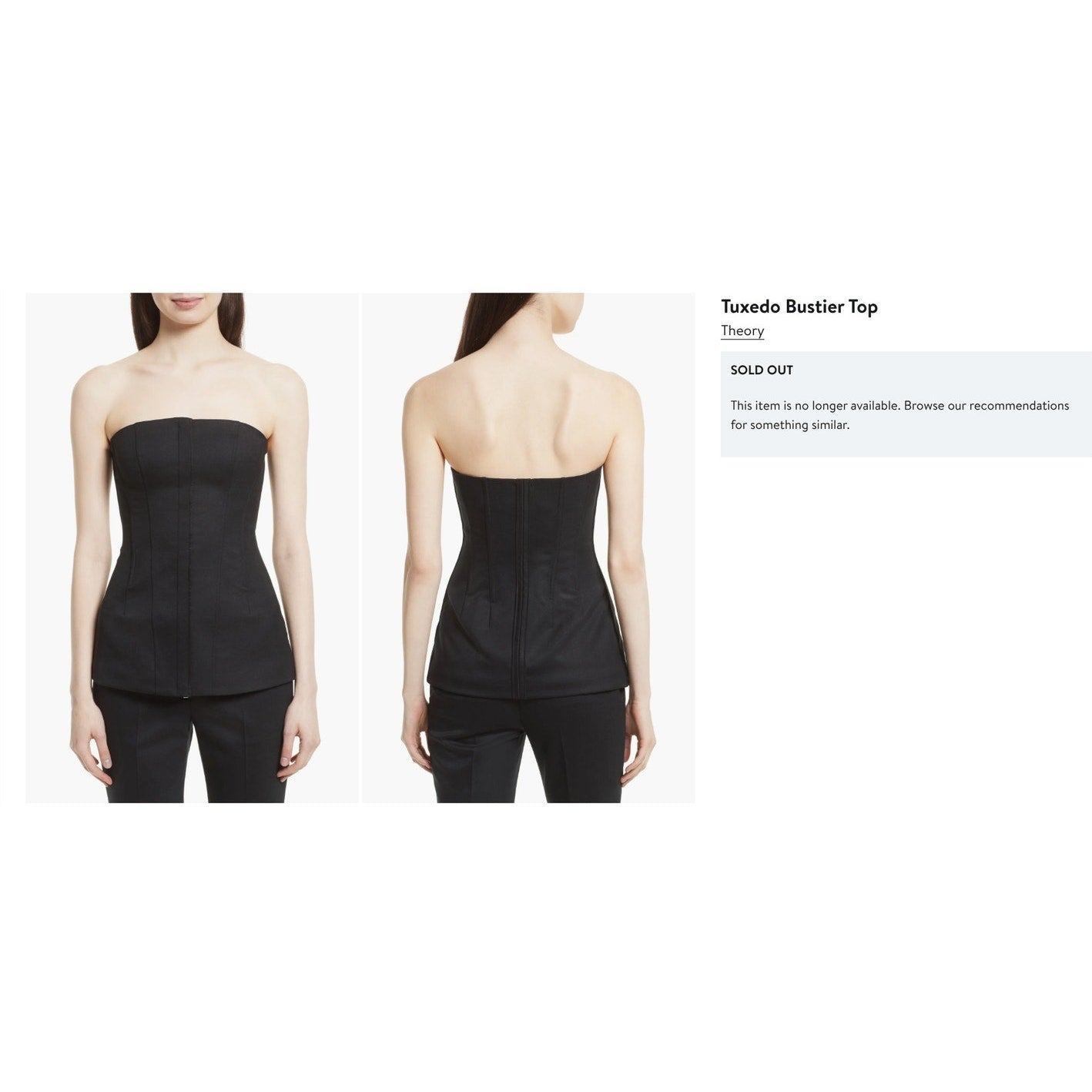 Theory Black Tuxedo Bustier Top Sz 8