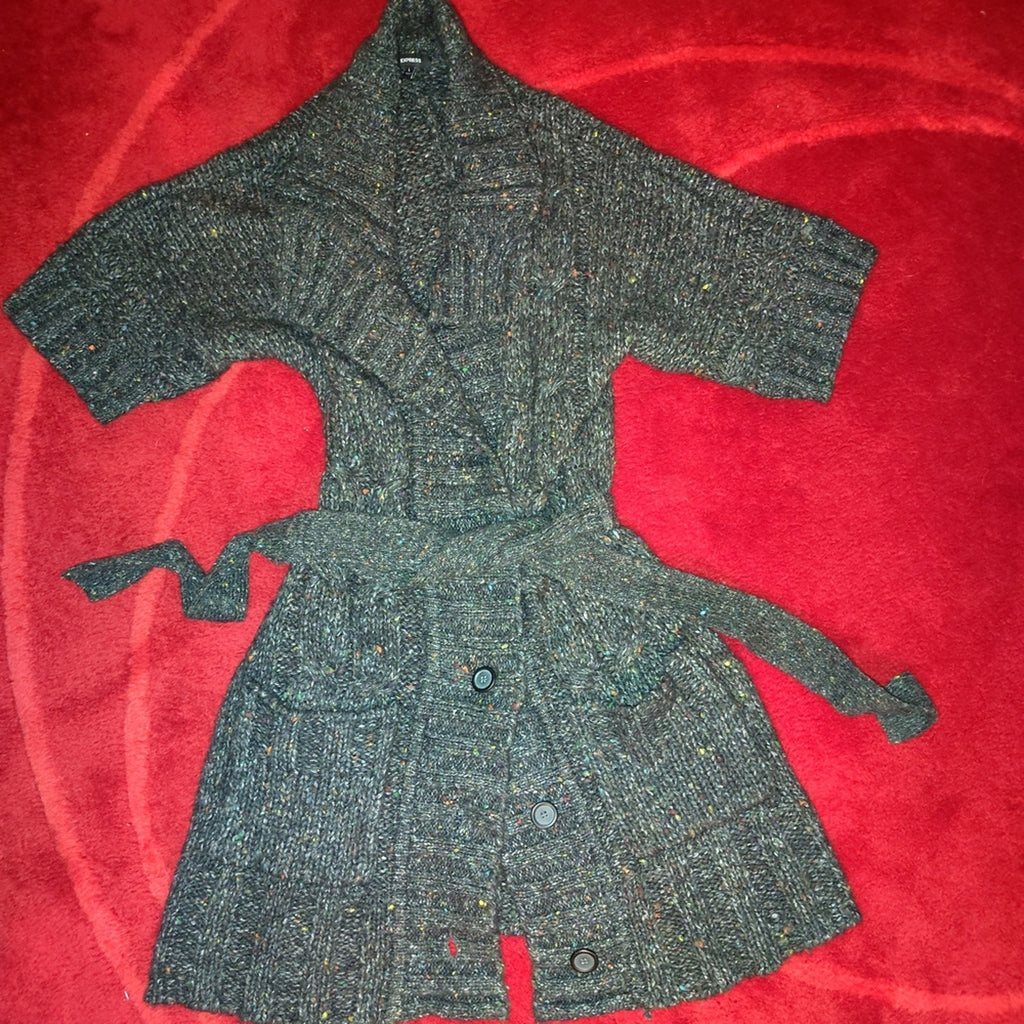 Express Gray Knit Long Cardigan Sz L