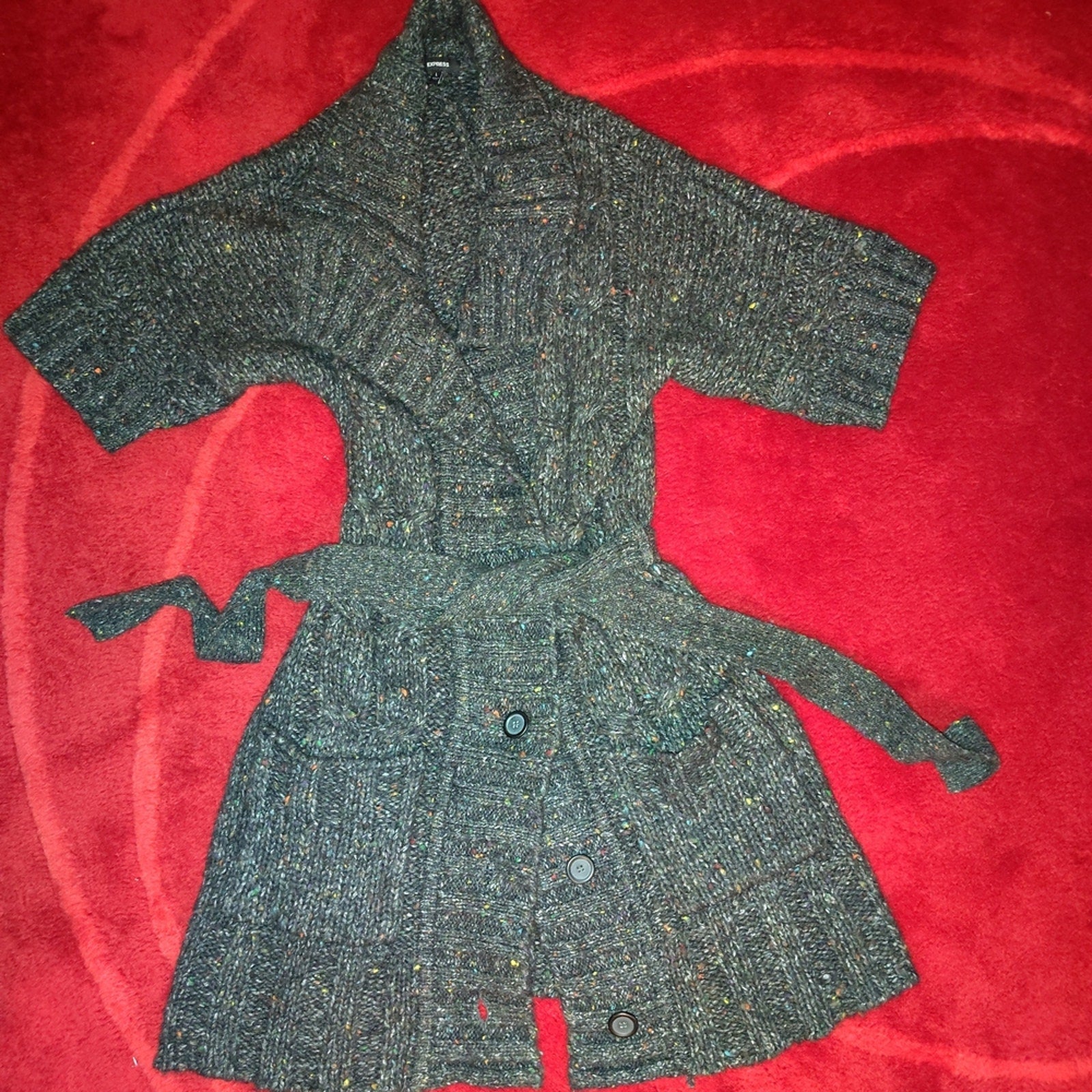 Express Gray Knit Long Cardigan Sz L