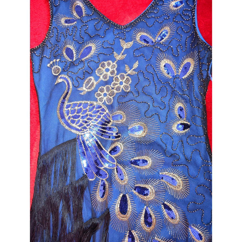 Peacock Sequins & Fringe Flapper Style Dress Size 8