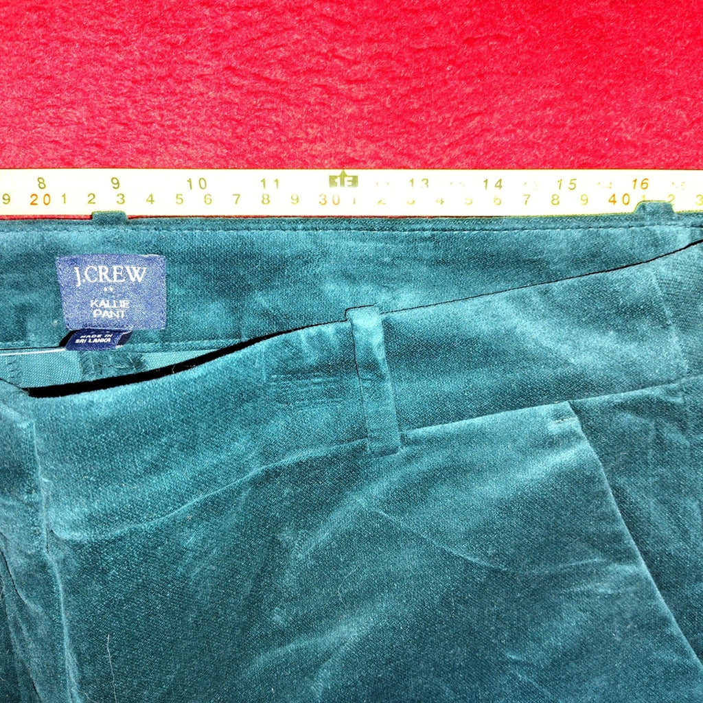 J. Crew Lush Green Velour Straight Leg Pants Sz 14 NWT