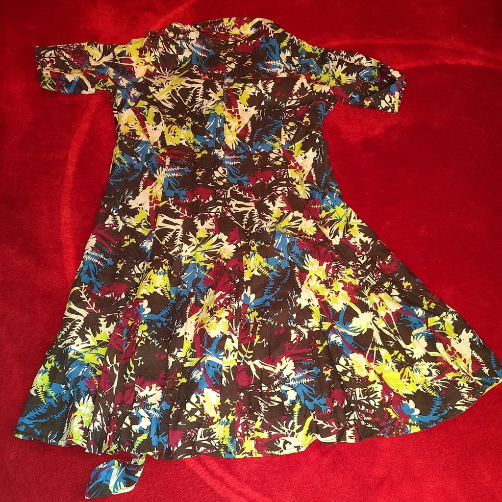 Vintage 100% Linen Floral Midi Dress Sz 18 W