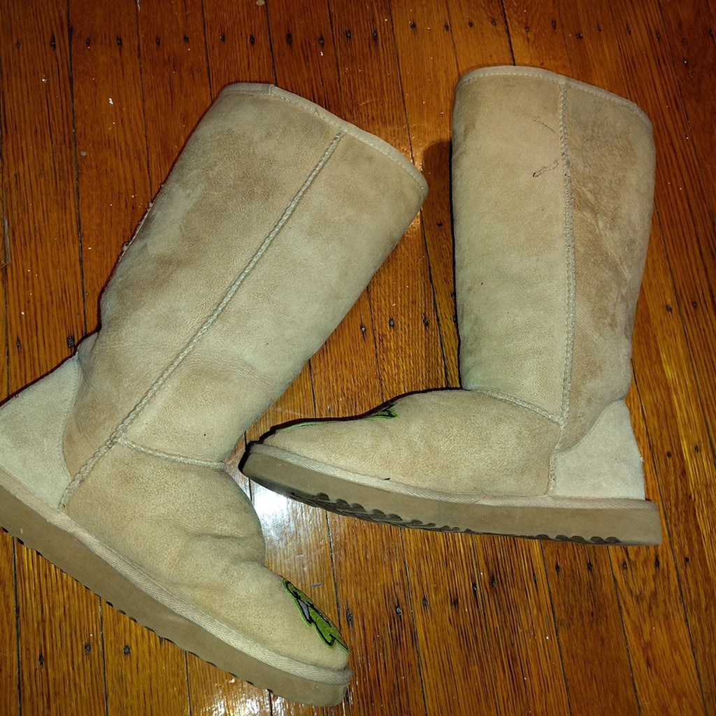 UGG Tan Winter Boots with Green Grumble Dragon Design
