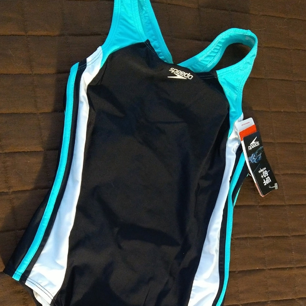Speedo Black and Blue One Piece Swimwear Sz 14