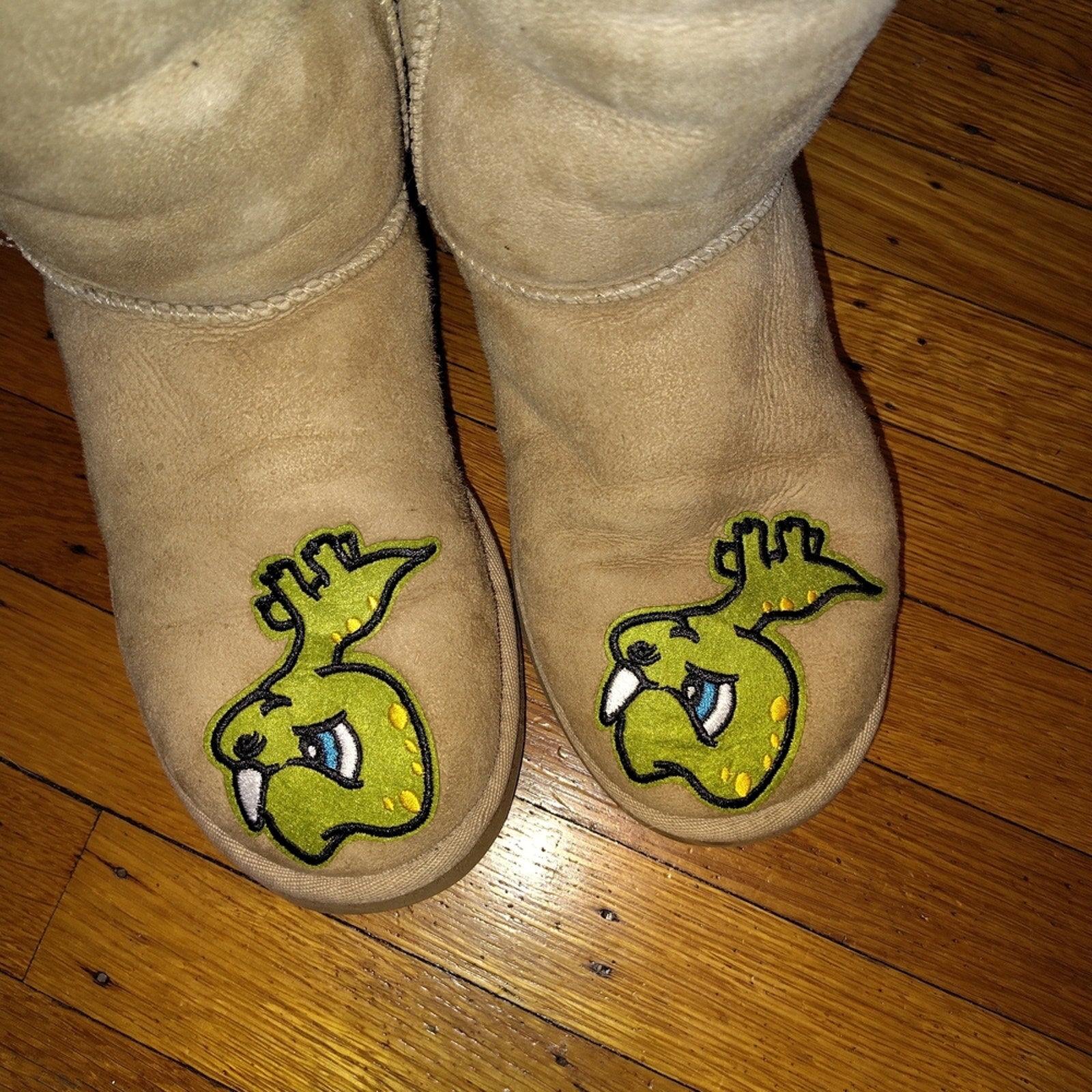 UGG Tan Winter Boots with Green Grumble Dragon Design