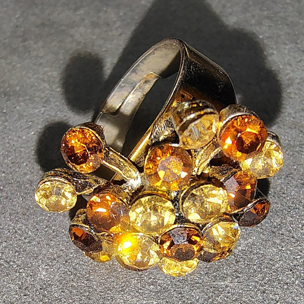 Vintage Elegant Gold and Brown Cluster Ring - adjustable