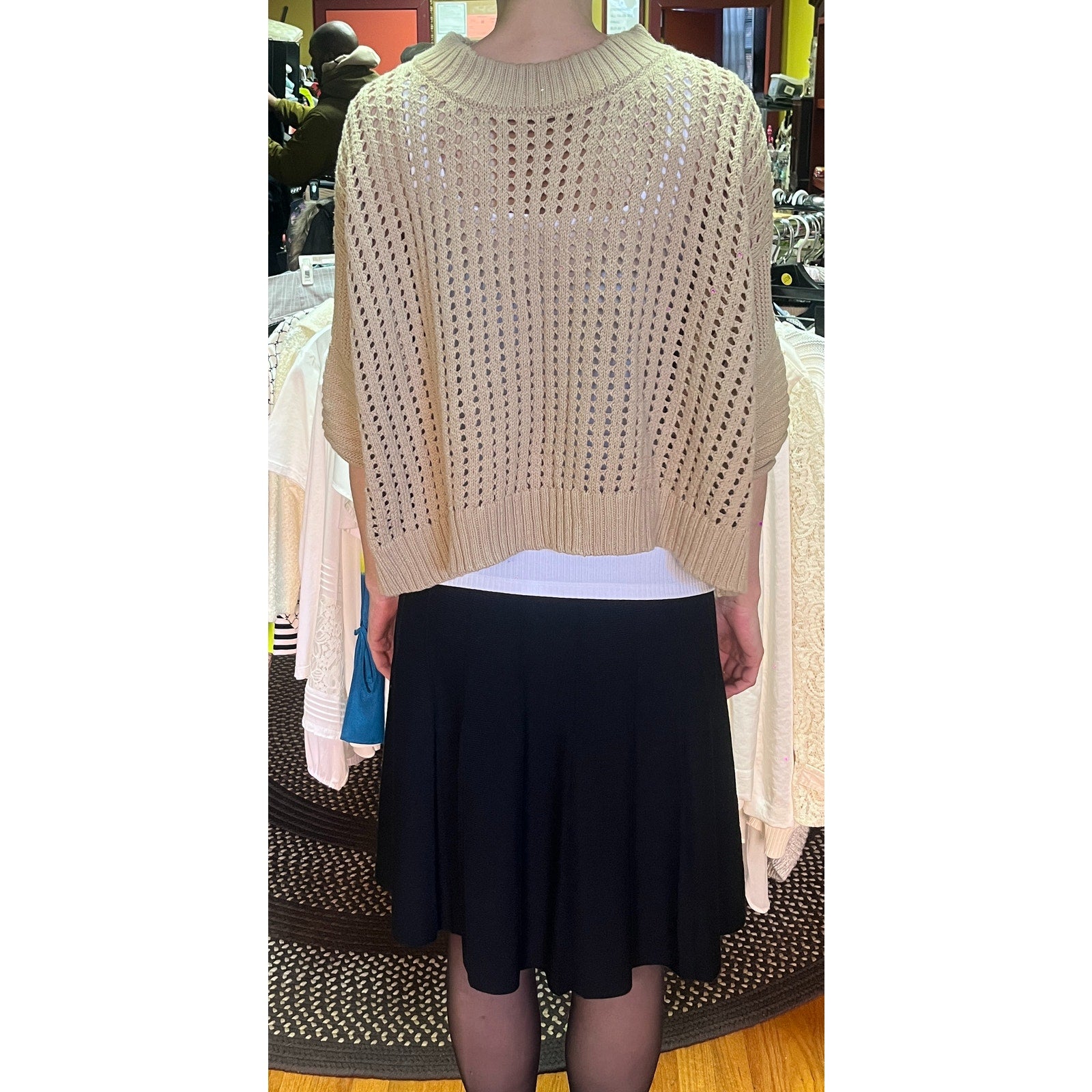 Planet By Lauren G Pima Cotton Crop Fisherman Crewneck Sweater OS