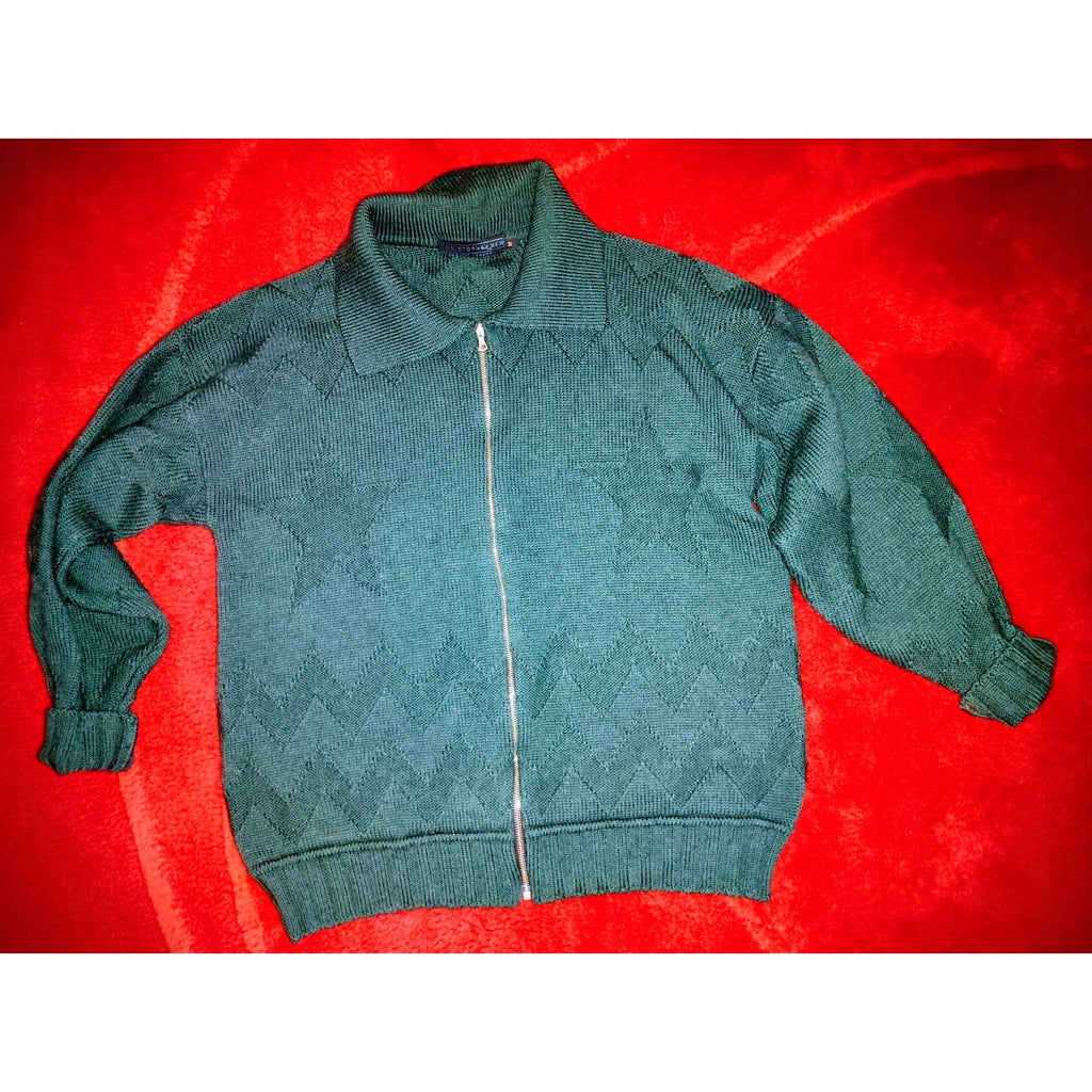 Vintage Collared 100% British Wool Zippered Sweater Sz M