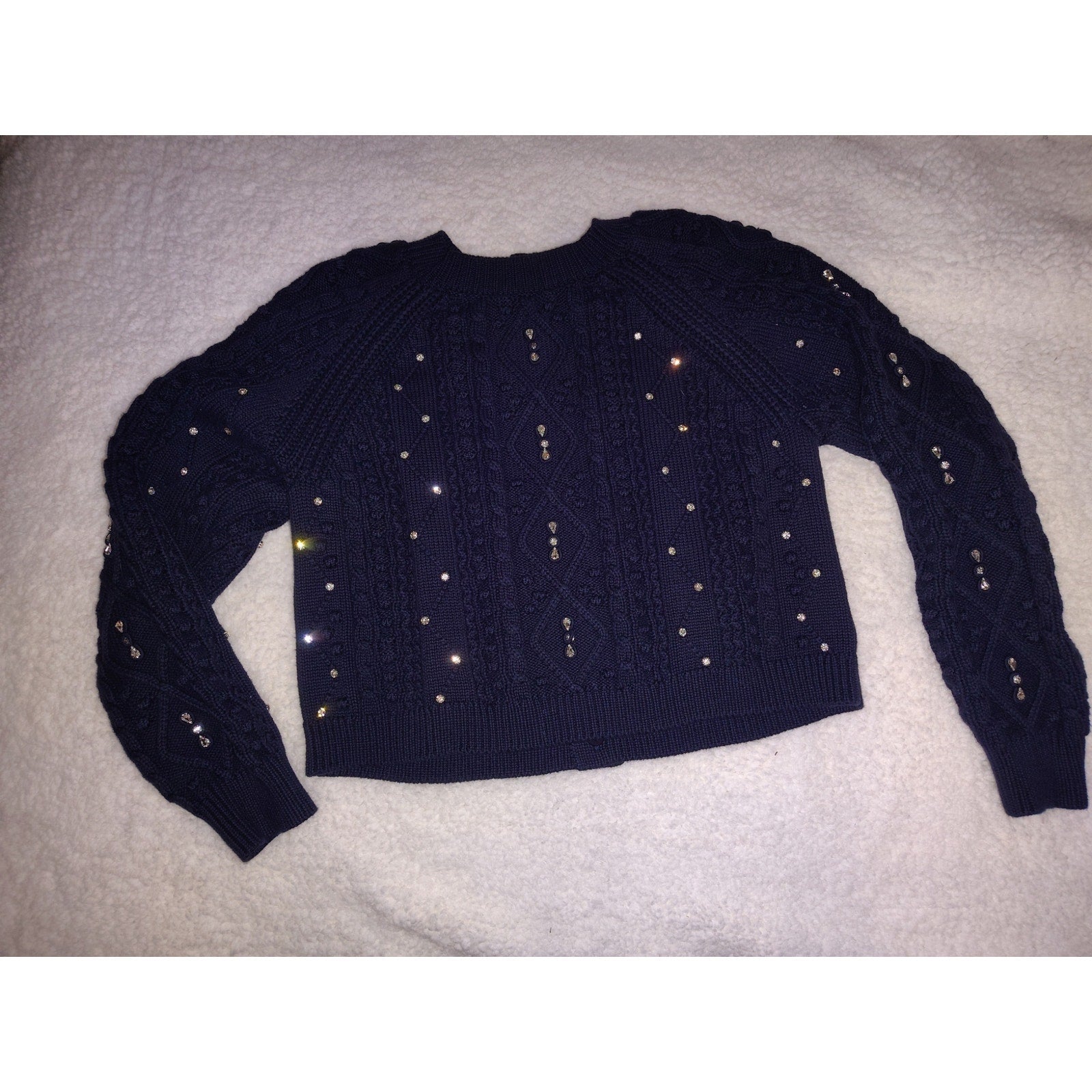 Kathie K Cableknit sweater with gorgeous rhinestone detailing!  Sz S