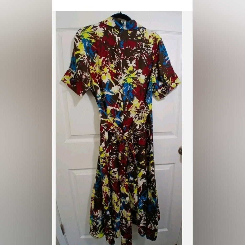 Vintage 100% Linen Floral Midi Dress Sz 18 W