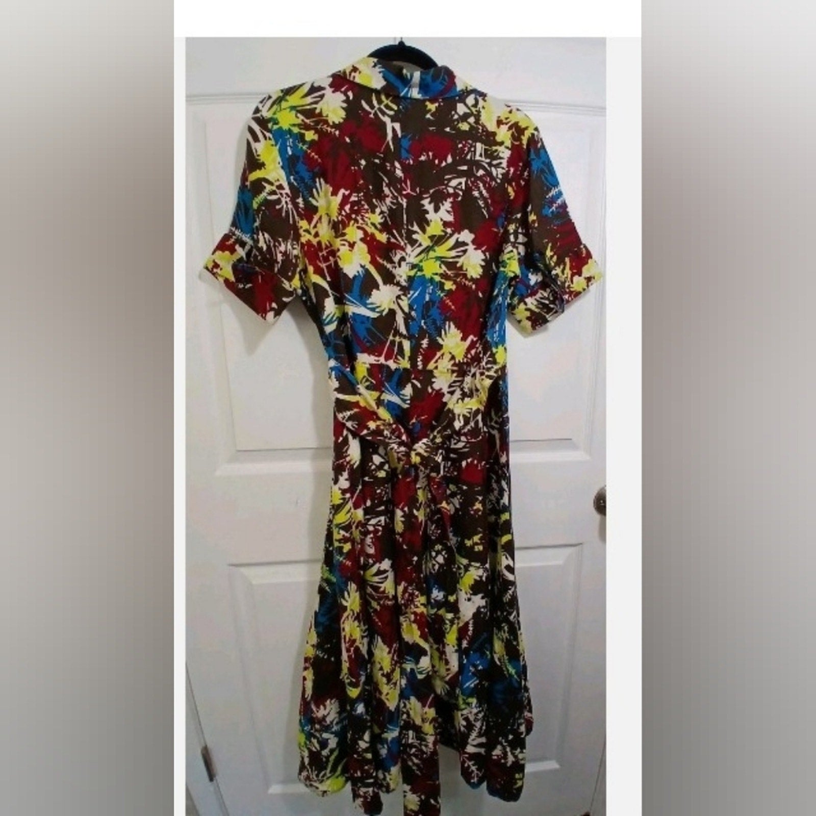 Vintage 100% Linen Floral Midi Dress Sz 18 W