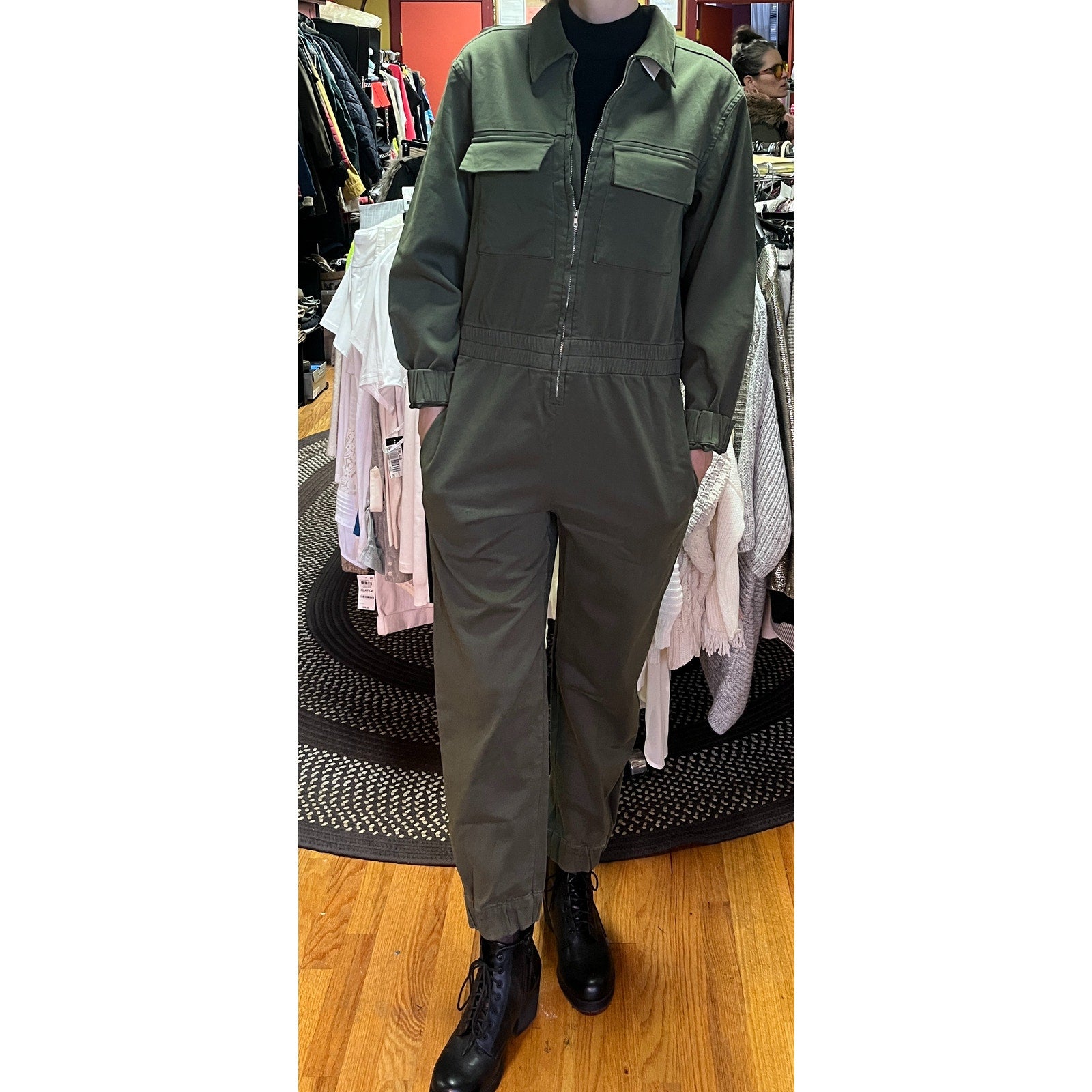 Warp + Weft Army Green Jumpsuit SZ M