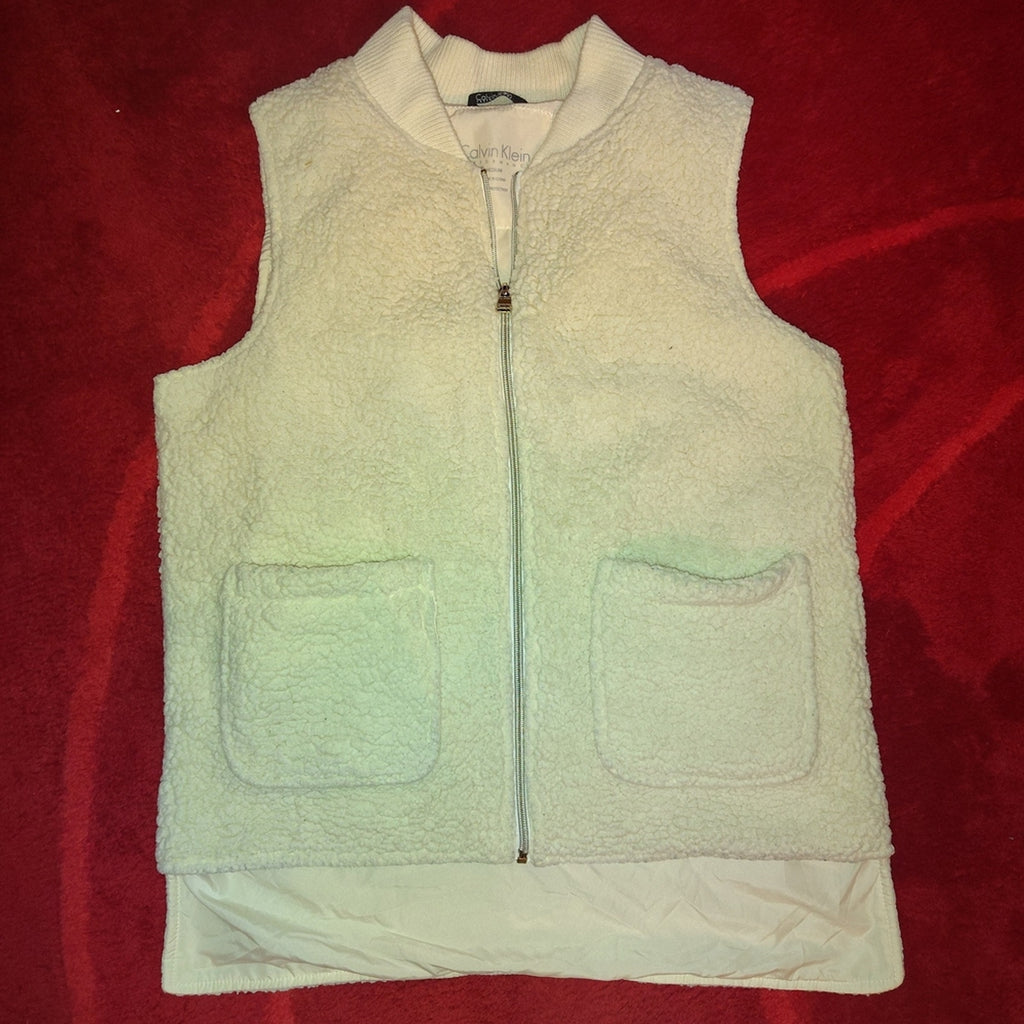 Calvin Klein Cream Fleece Vest Sz M