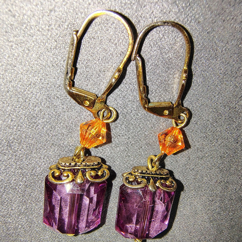 Vintage Pink & Orange Crystal Drop Earrings