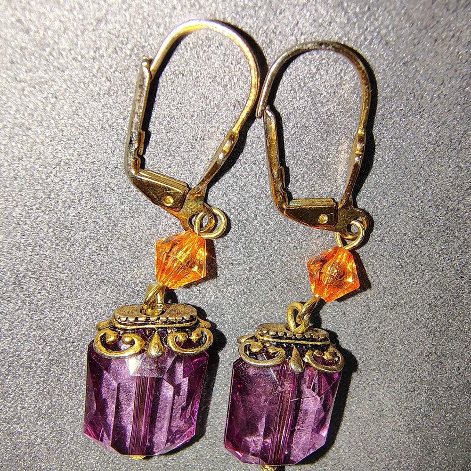 Vintage Pink & Orange Crystal Drop Earrings
