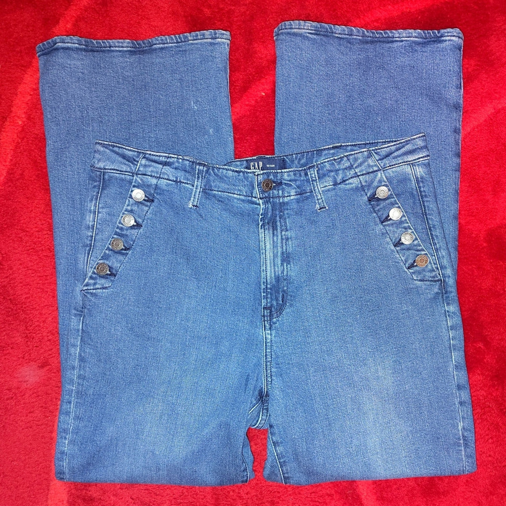 GAP Button Pocket 70's Rise Denim Flare Jeans Sz 16
