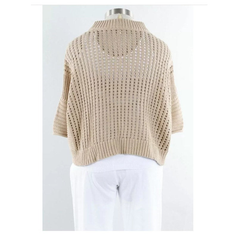 Planet By Lauren G Pima Cotton Crop Fisherman Crewneck Sweater OS