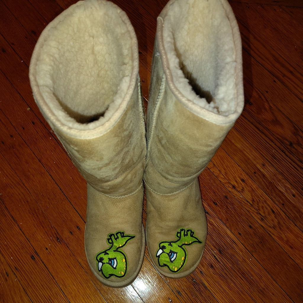 UGG Tan Winter Boots with Green Grumble Dragon Design