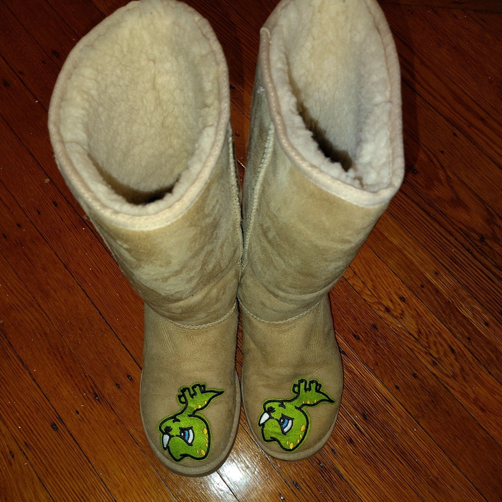 UGG Tan Winter Boots with Green Grumble Dragon Design